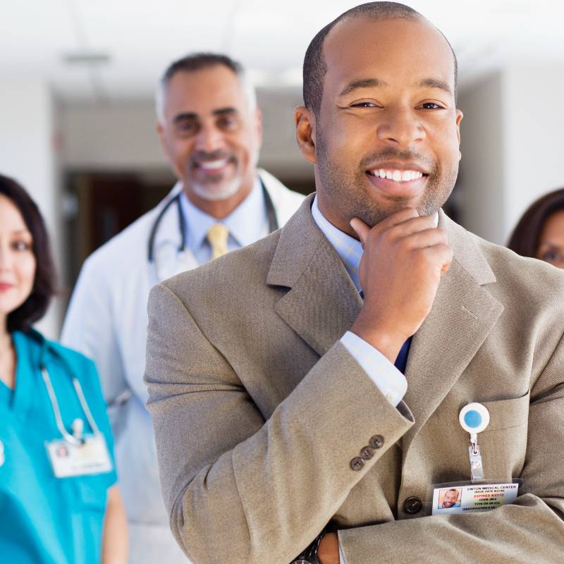 Healthcare employees posing for a photo
