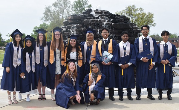 Early College Graduating class in front of Updike Fountain