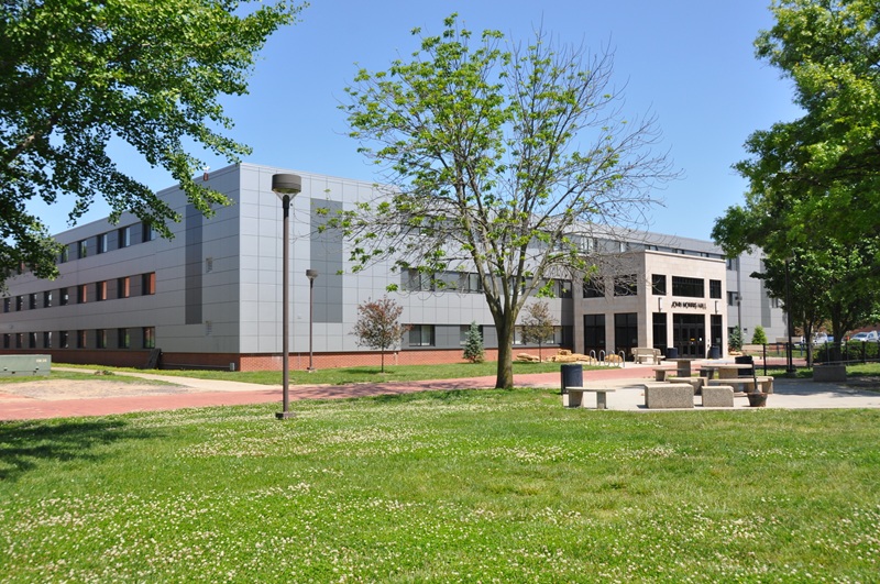 The front of Morris hall from a distance