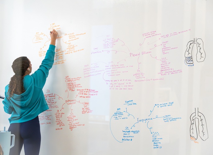 Student writing on white board