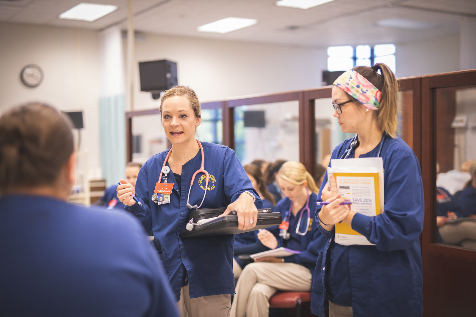 Nursing students inside the virtual hospital at Vincennes University Jasper
